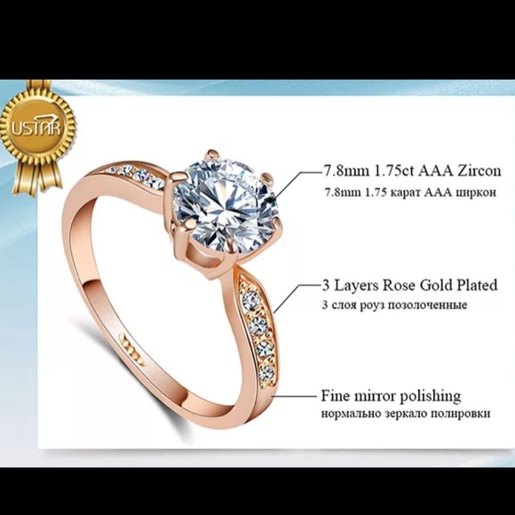 18k Rose Gold 1.75 CZ Solitaire Round Ring - Picture 3 of 7